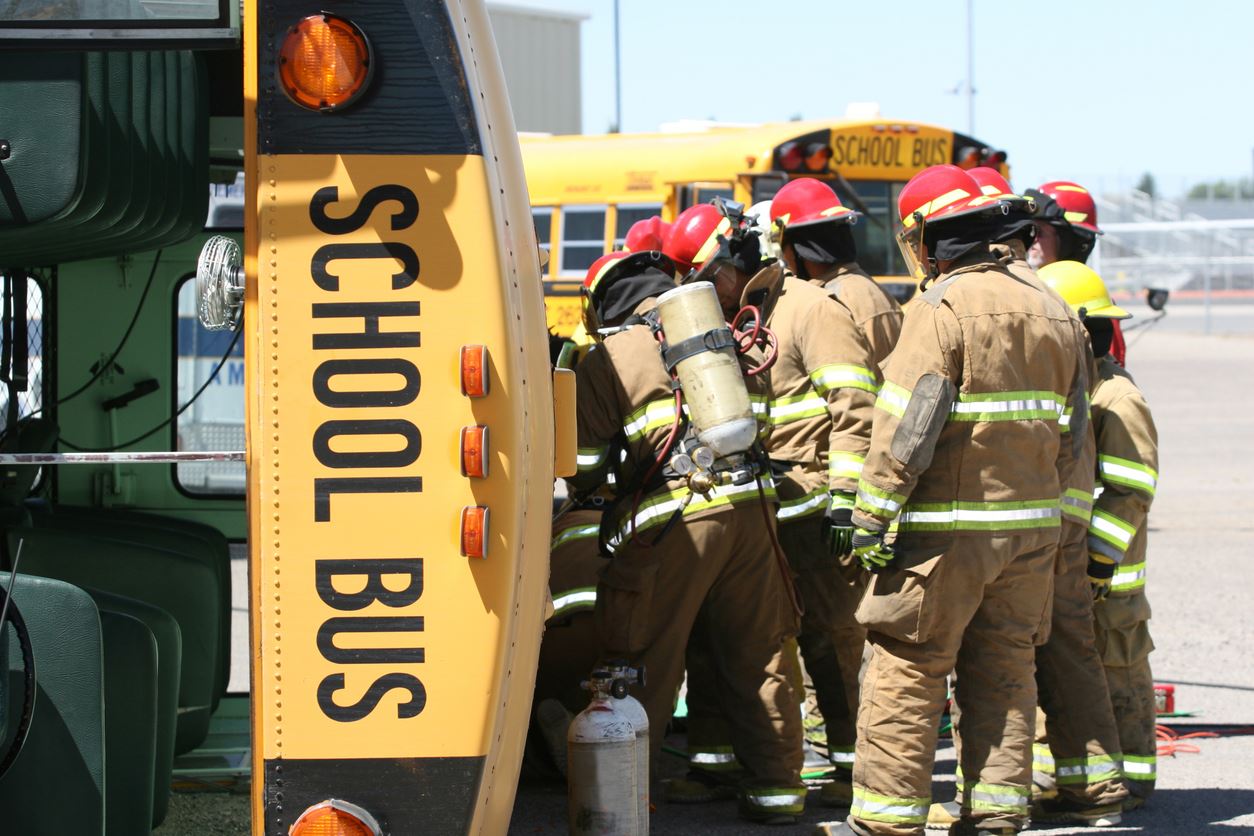 school bus accident with firemen